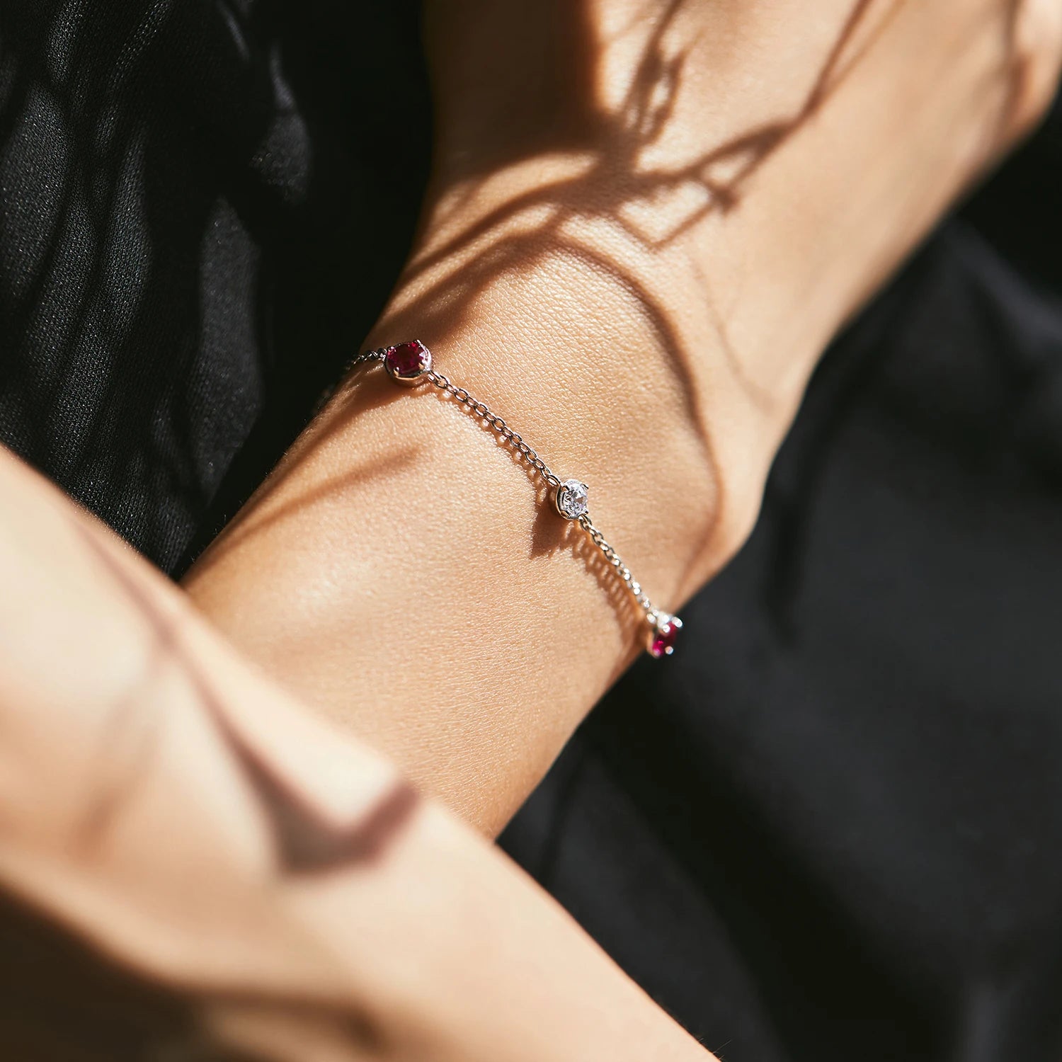 Sterling silver bracelet with cubic zirconia set on a refined bracelet chain