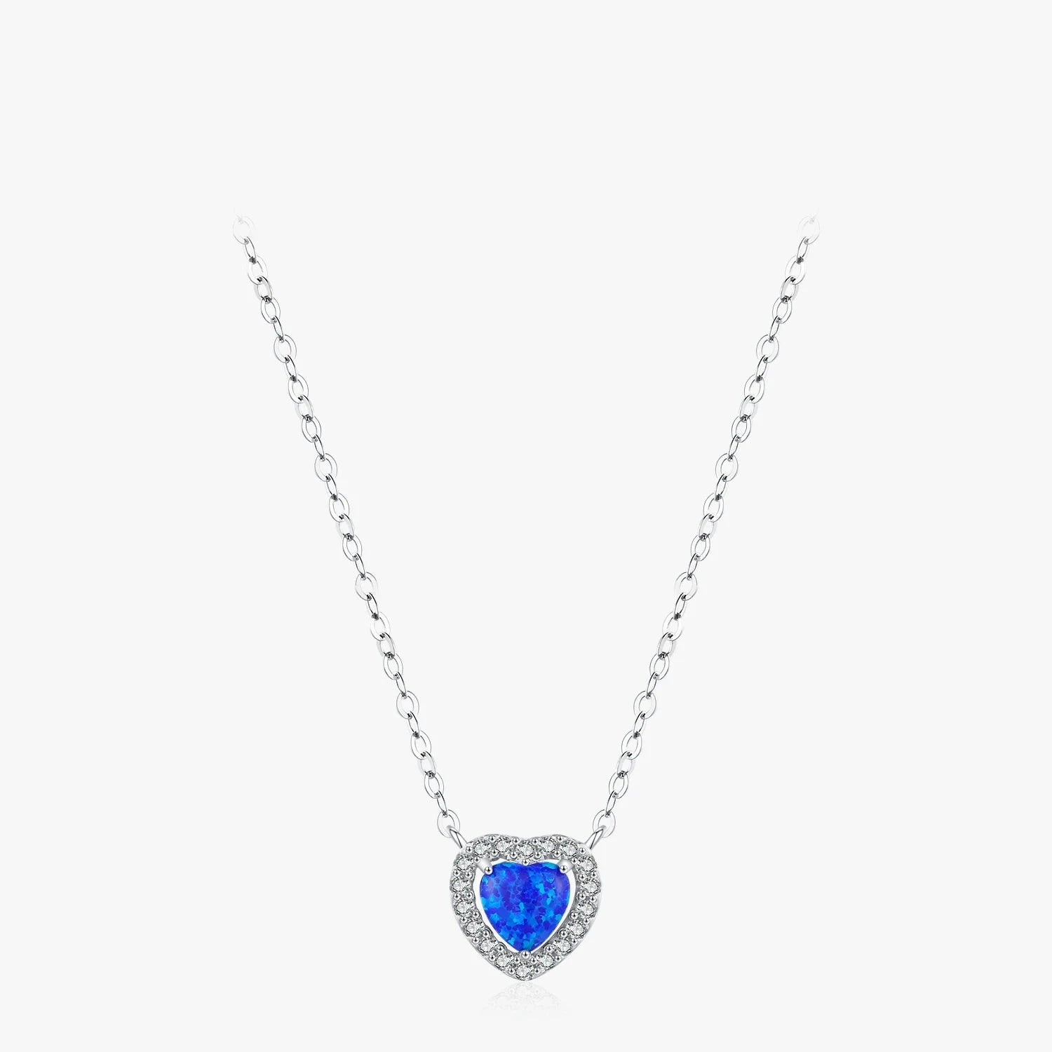 Blue heart opal necklace set in 925 sterling silver with delicate necklace charm