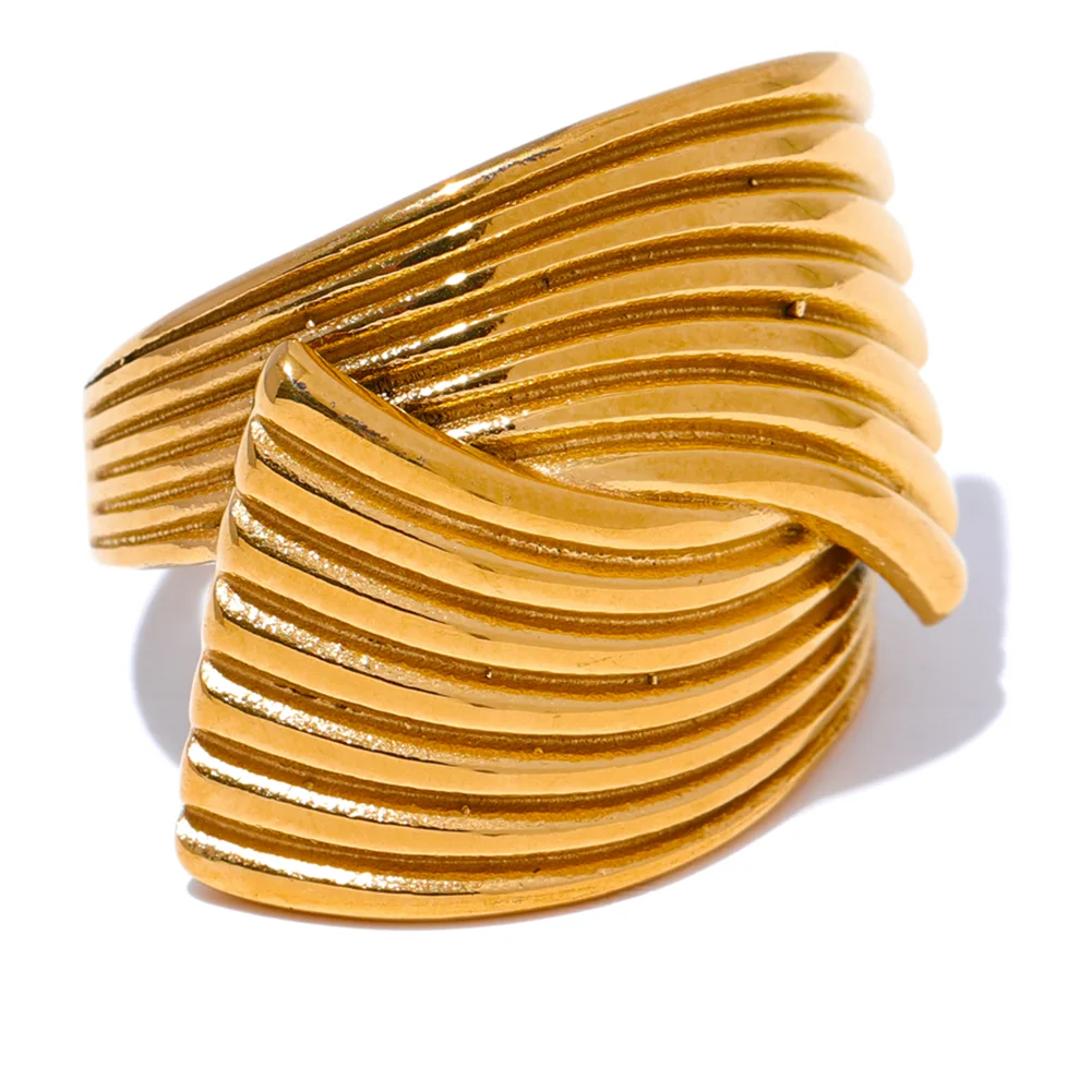 Gold ring wide geometric statement in stainless steel rings