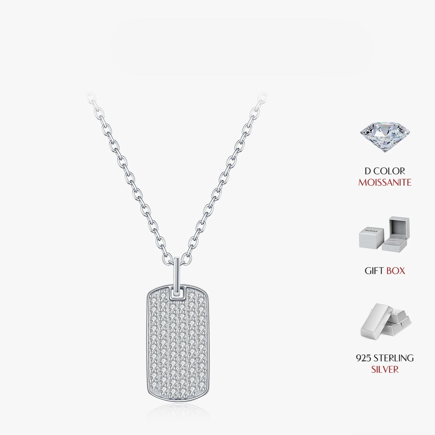 925 silver chain necklace with radiant rectangular moissanite pendant