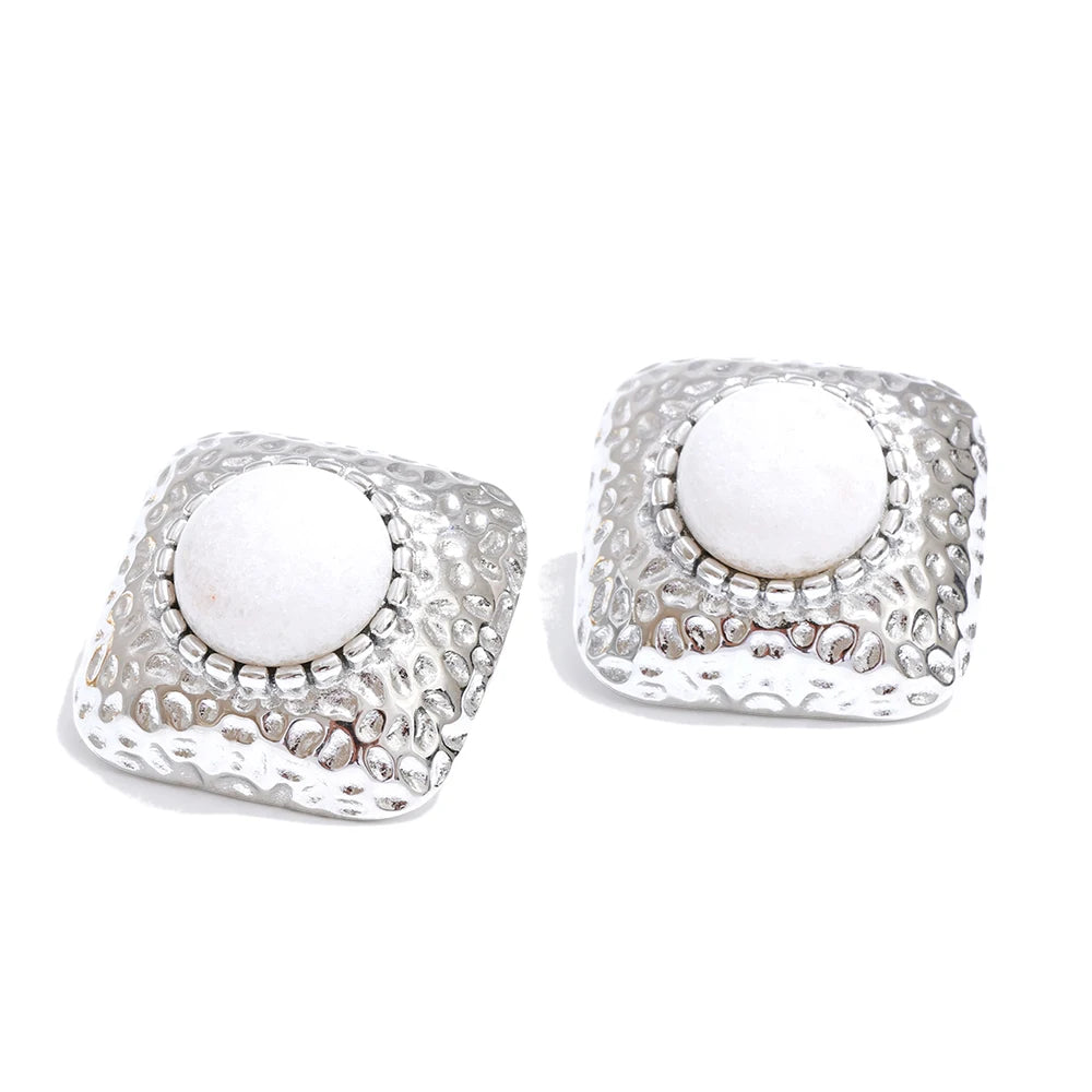 Gold earrings gold square stud earrings with hammered effect