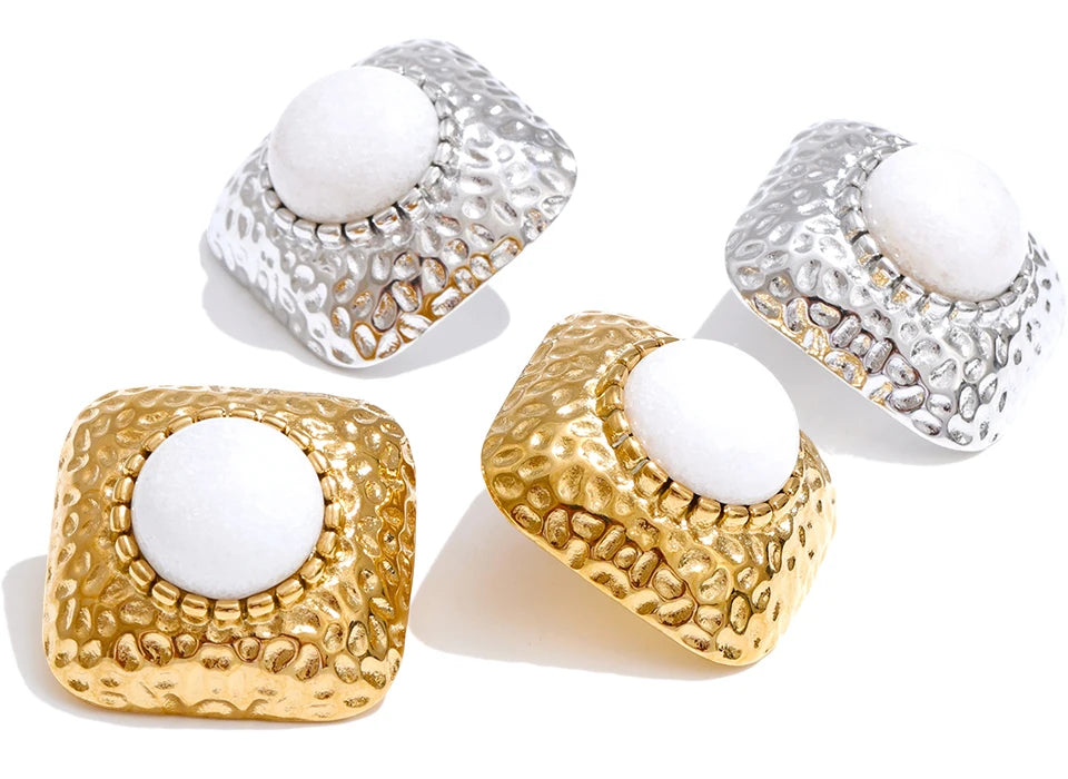 Women jewelry earrings gold plated bold square studs