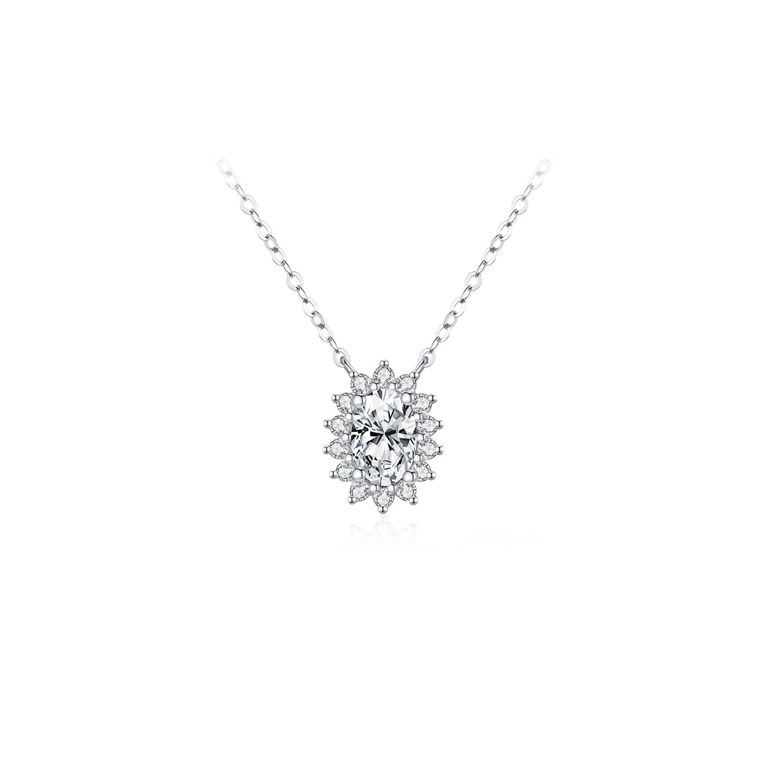 Oval moissanite pendant necklace in 925 sterling silver for women