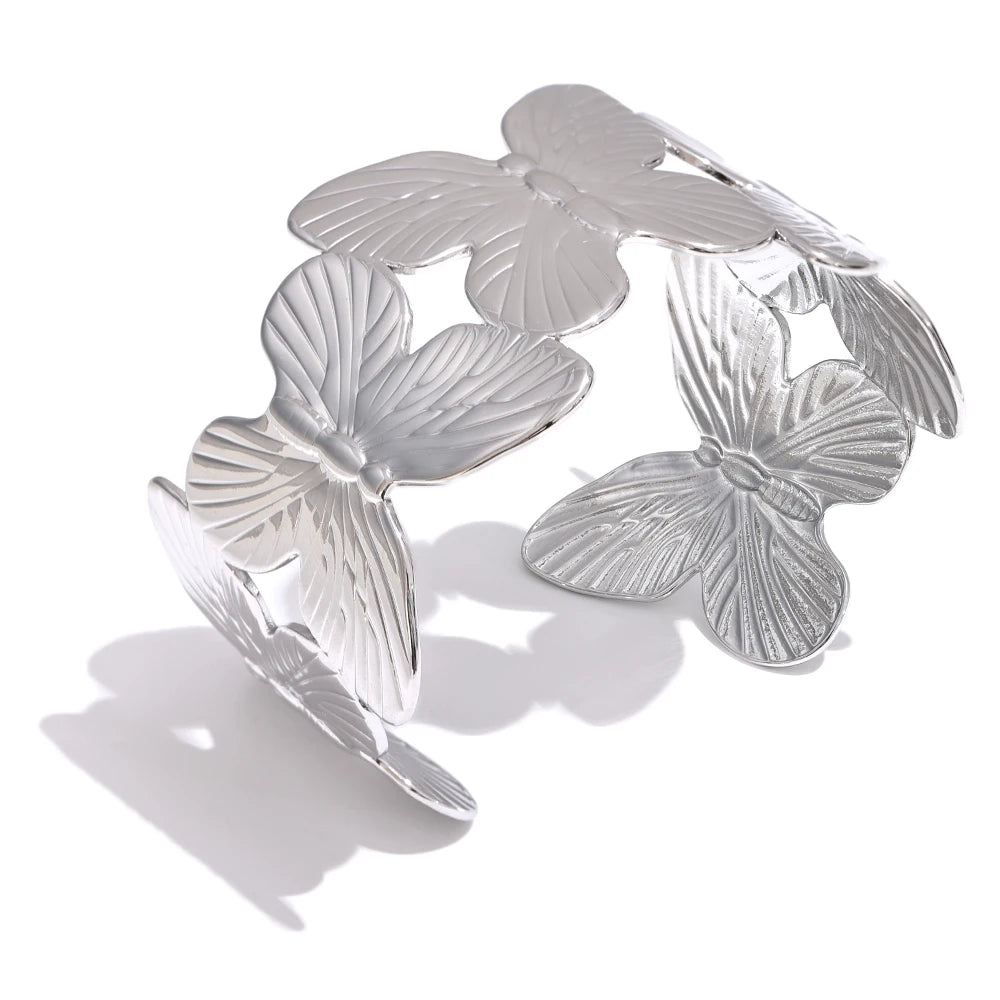 Fly motif cuff bracelet stainless steel wide dramatic design