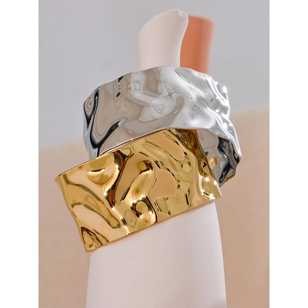 Stainless steel jewellery wide metal cuff bracelet gold tone