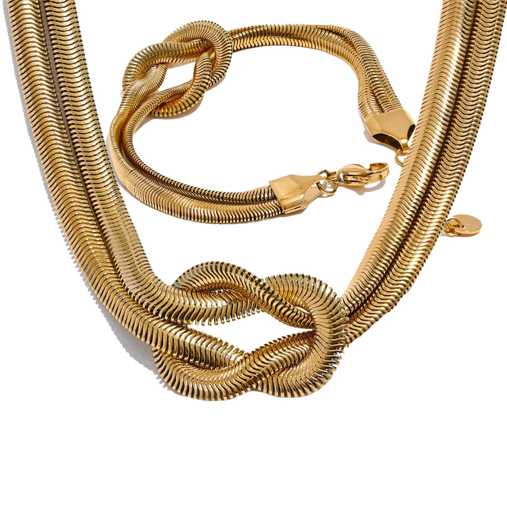 Statement gold chain necklace with matching bracelet chain