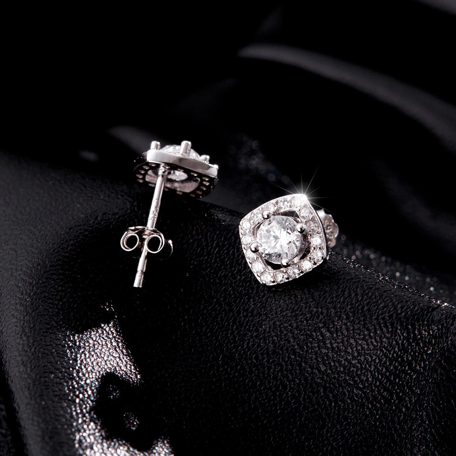 Elegant silver stud earrings with cube zirconia set and modern geometry