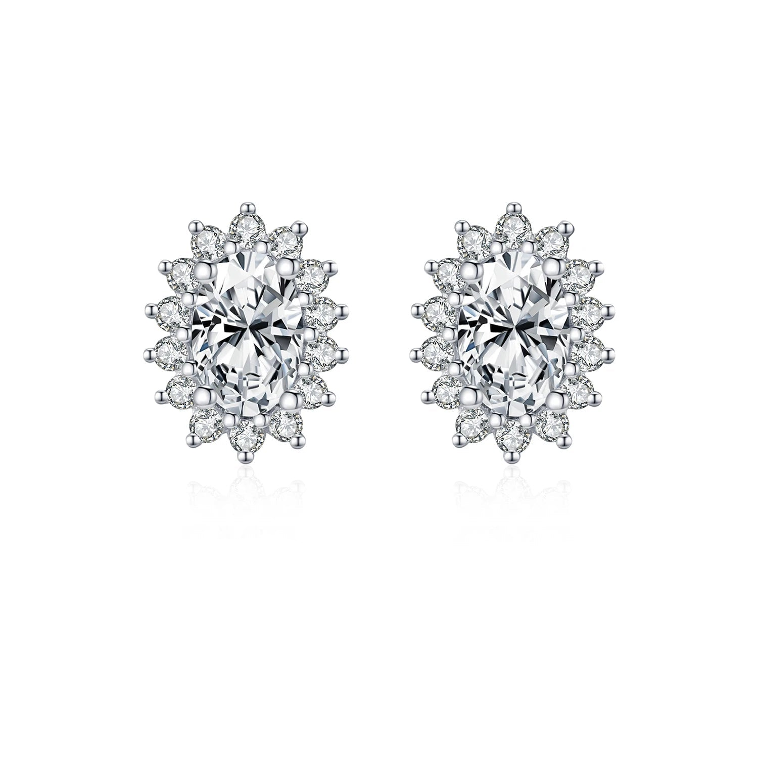 VVS1 moissanite halo stud earrings in polished 925 sterling silver