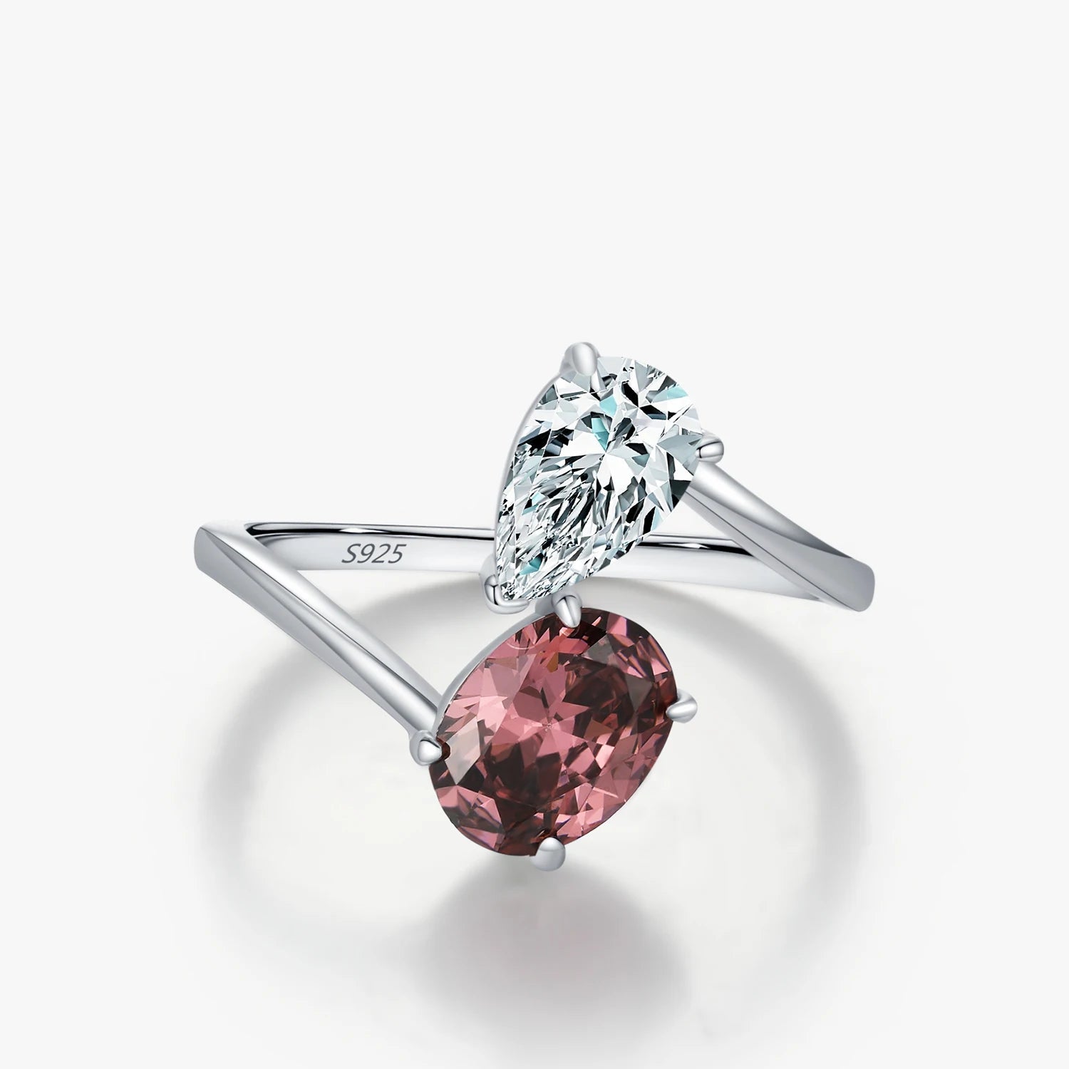 Dazzling oval zirconia water drop ring showing silver color finish and oval ring shape