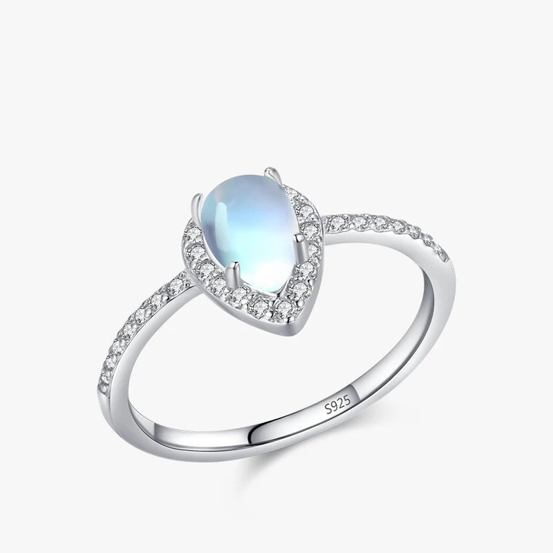 Water drop moonstone ring in 925 sterling silver