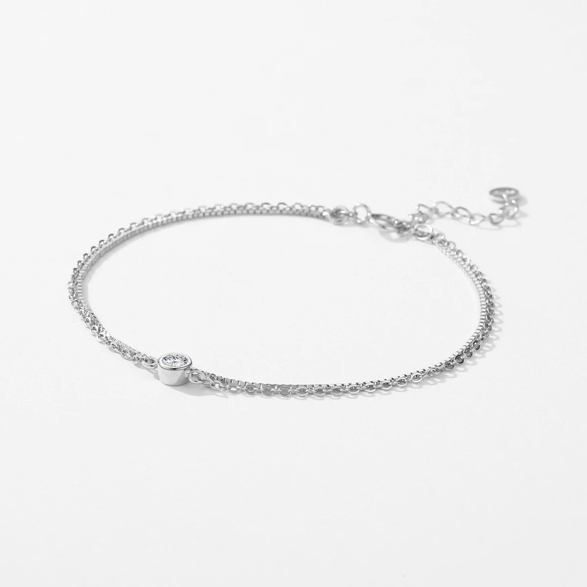 Double layer sterling silver bracelet styled as a silver bangle