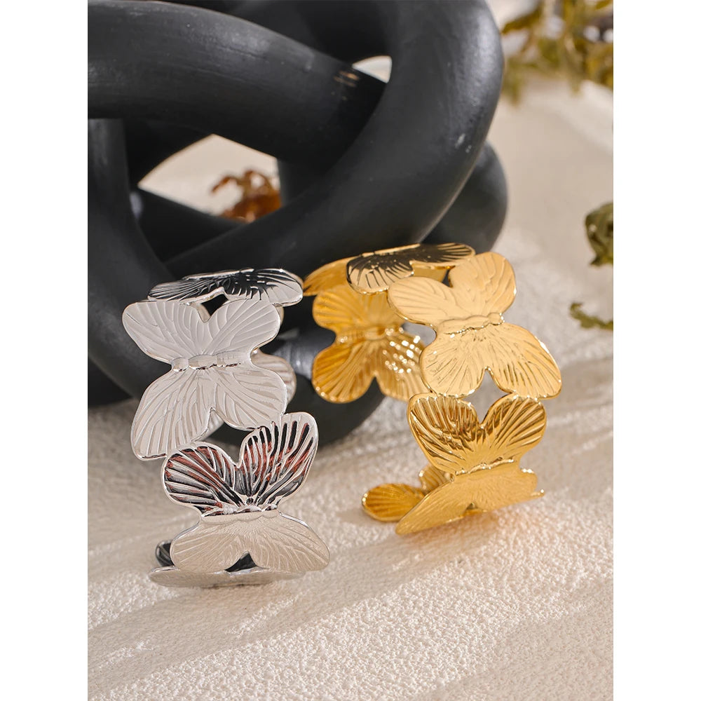 Butterfly open bracelet large cuff durable stainless finish