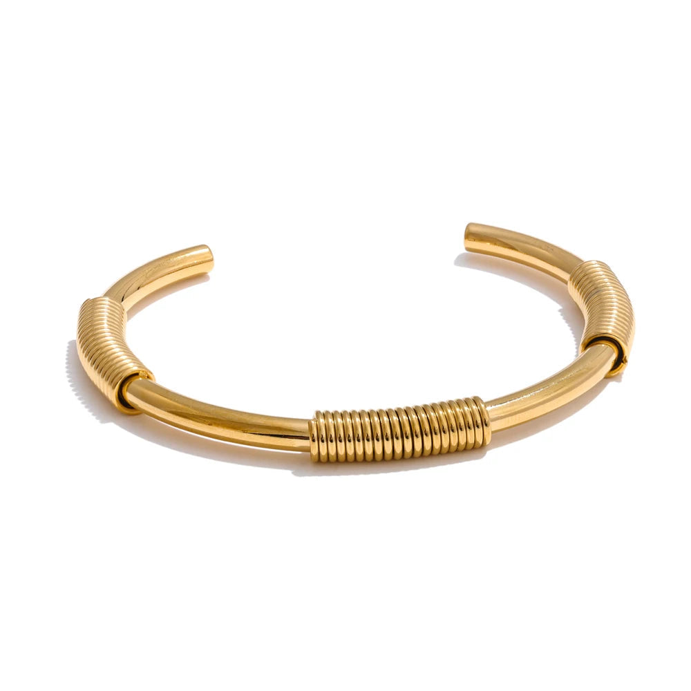 57mm round cuff bangle bracelet with gold plated glow and gold colored shine