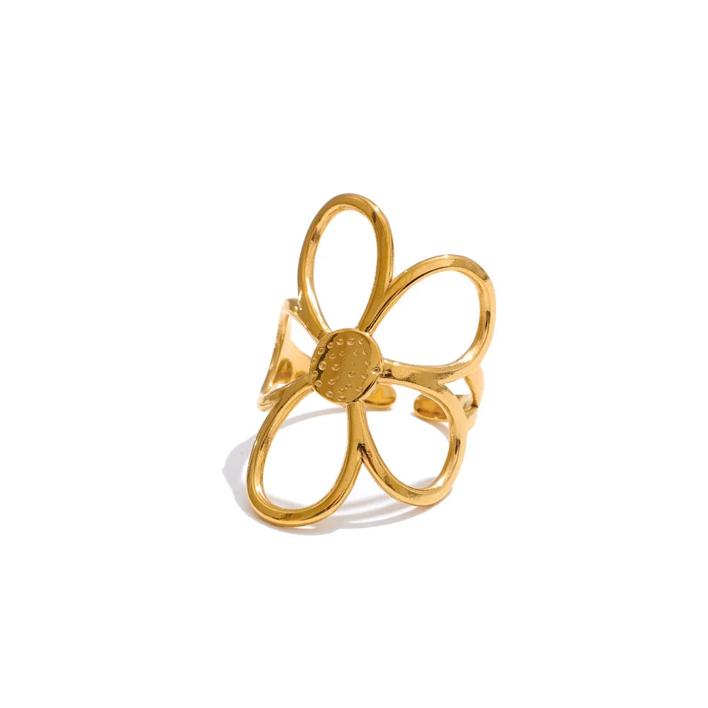 Elegant flower ring for rings for ring finger with subtle gold plated shine