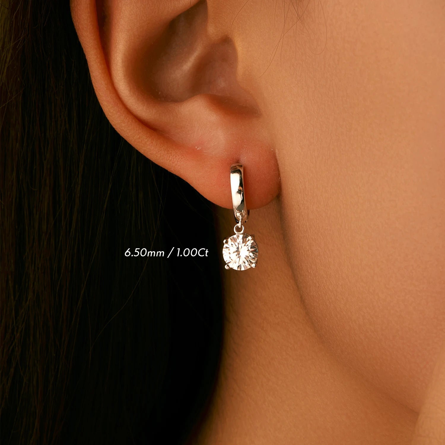 Classic ear rings featuring moissanite earrings in polished sterling silver