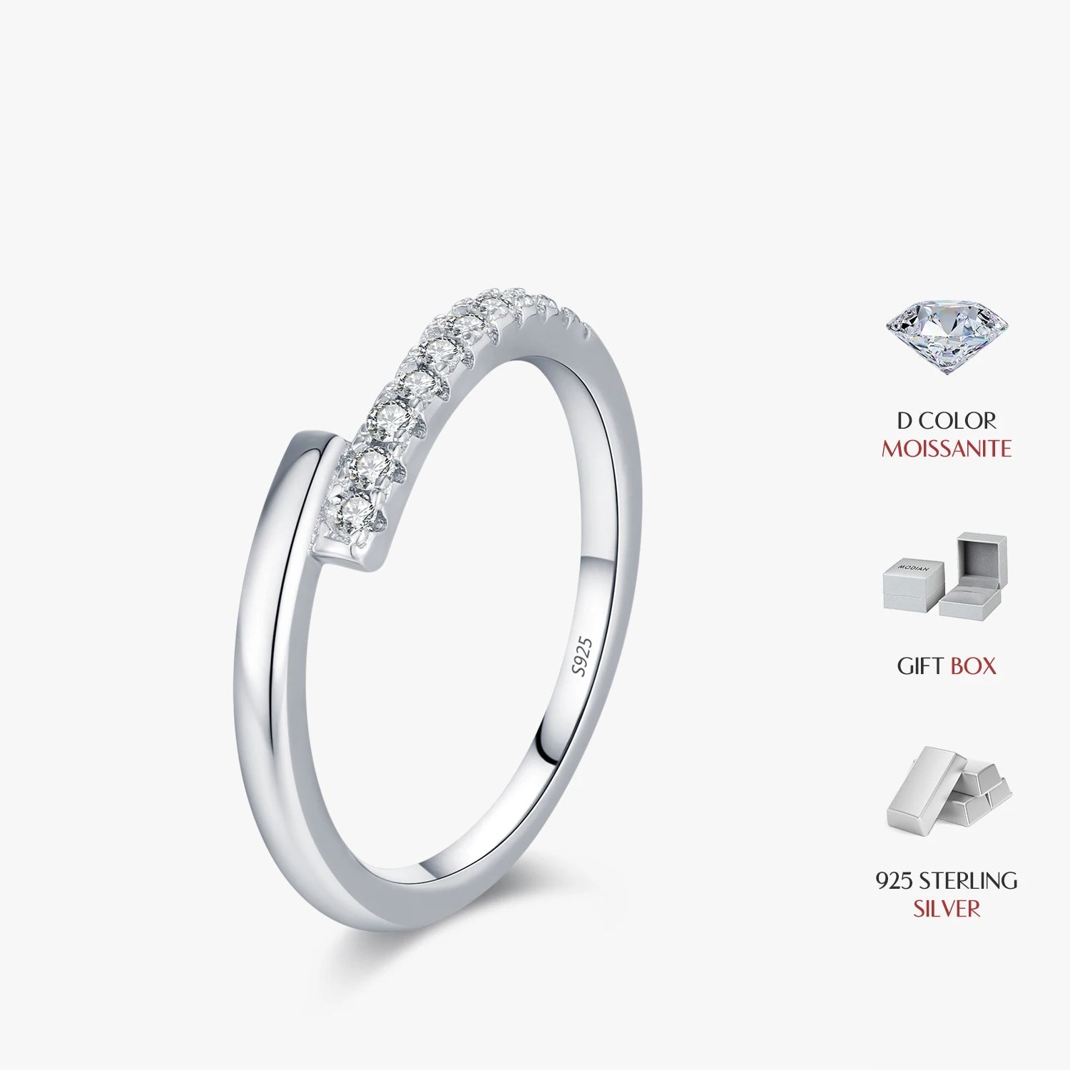 Sterling silver ring eternity band geometric moissanite adornment