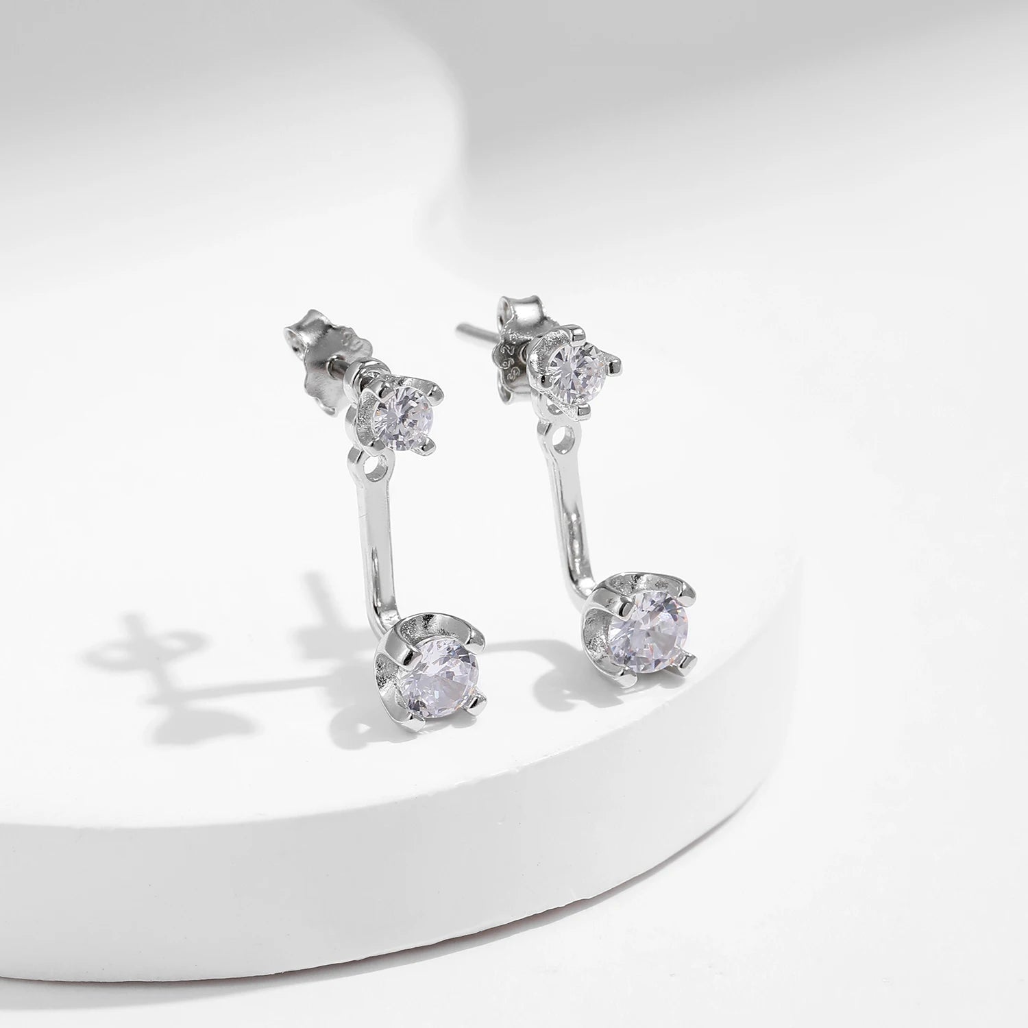 Close view of cz ear stud crafted in 925 sterling silver