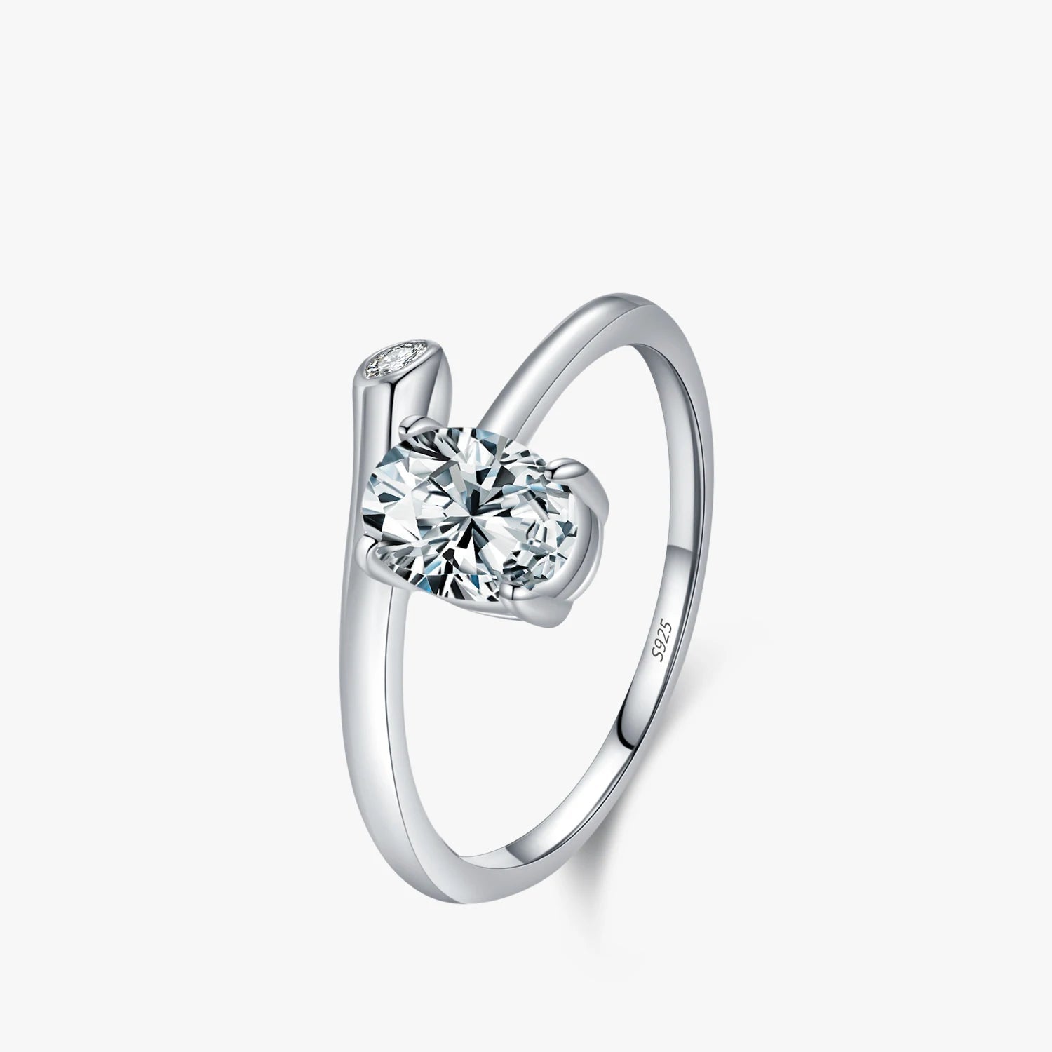 Liquid metal oval zirconia ring 925 sterling silver textured band