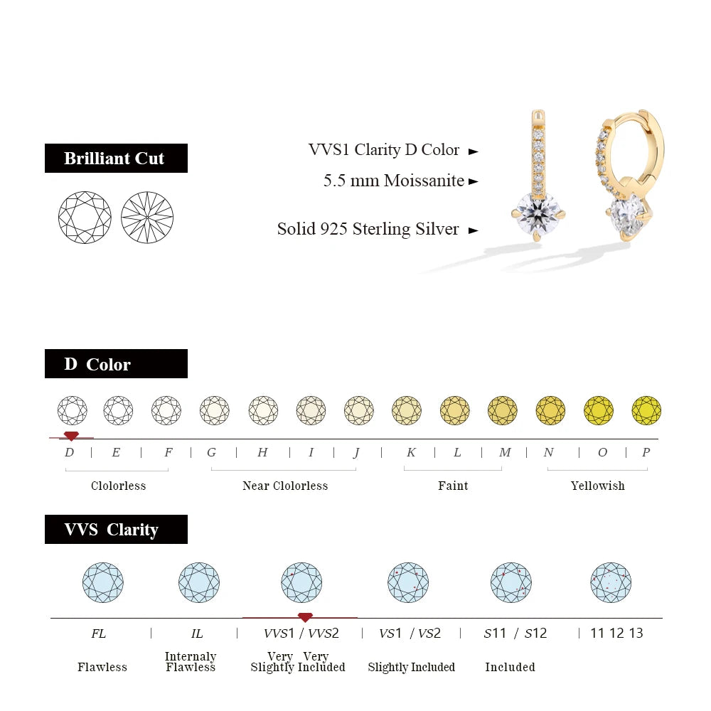 A gold earring style in S925 silver with moissanite stones