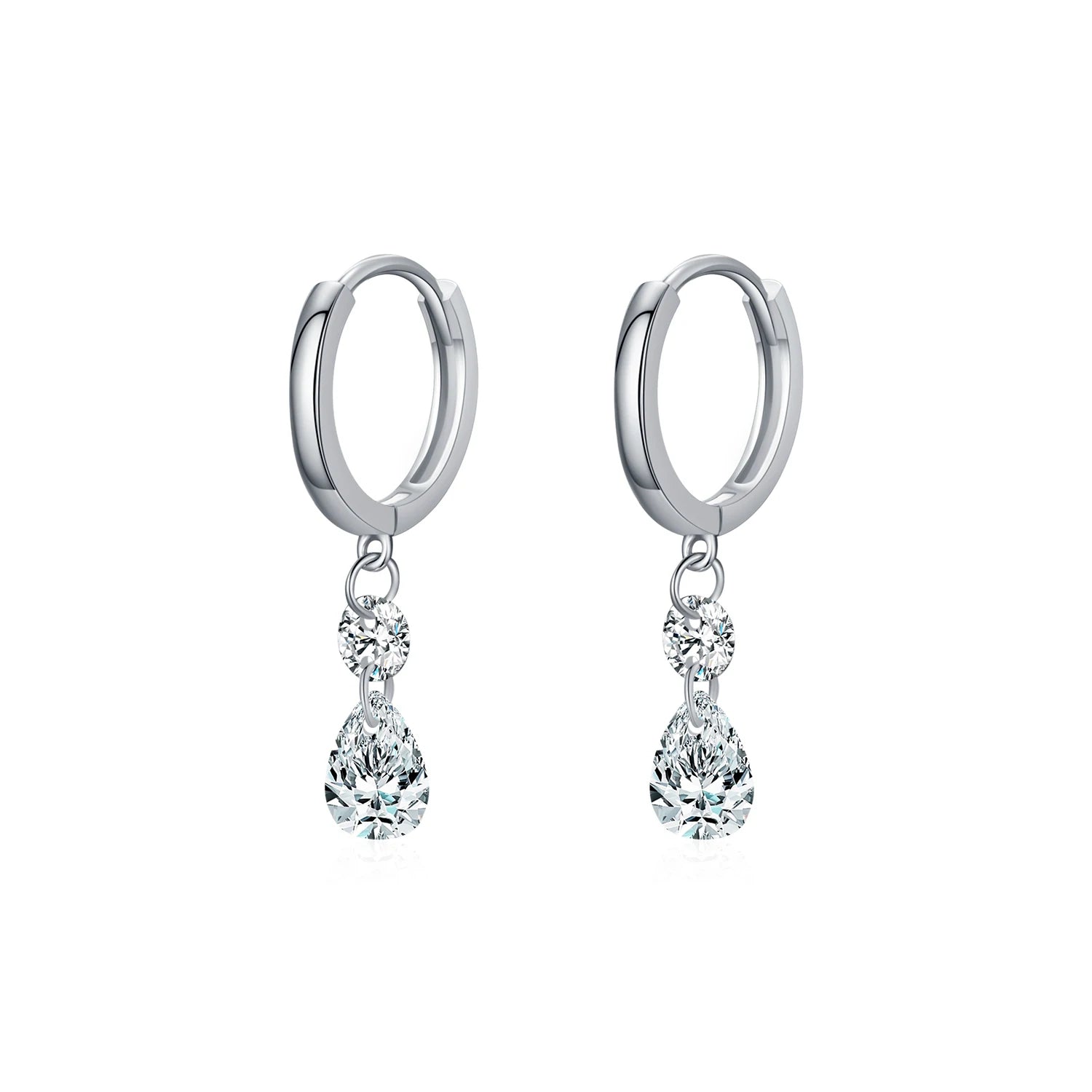 925 sterling silver hoop earrings with cz in a water drop shape
