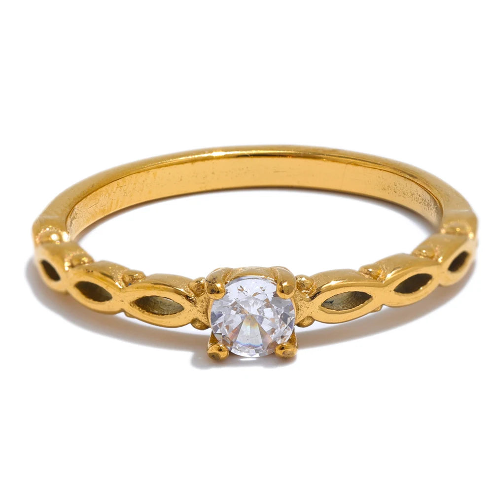 Gold ring with cubic zirconia ring stainless steel thin band