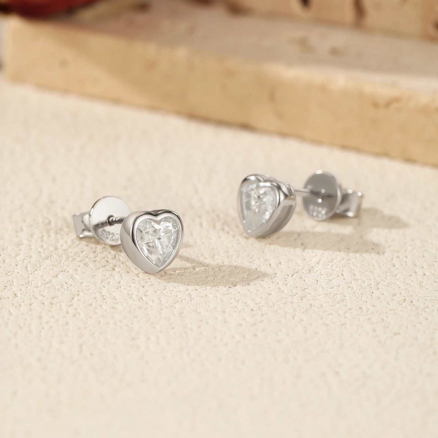 Three sizes heart earrings diamond earrings in silver