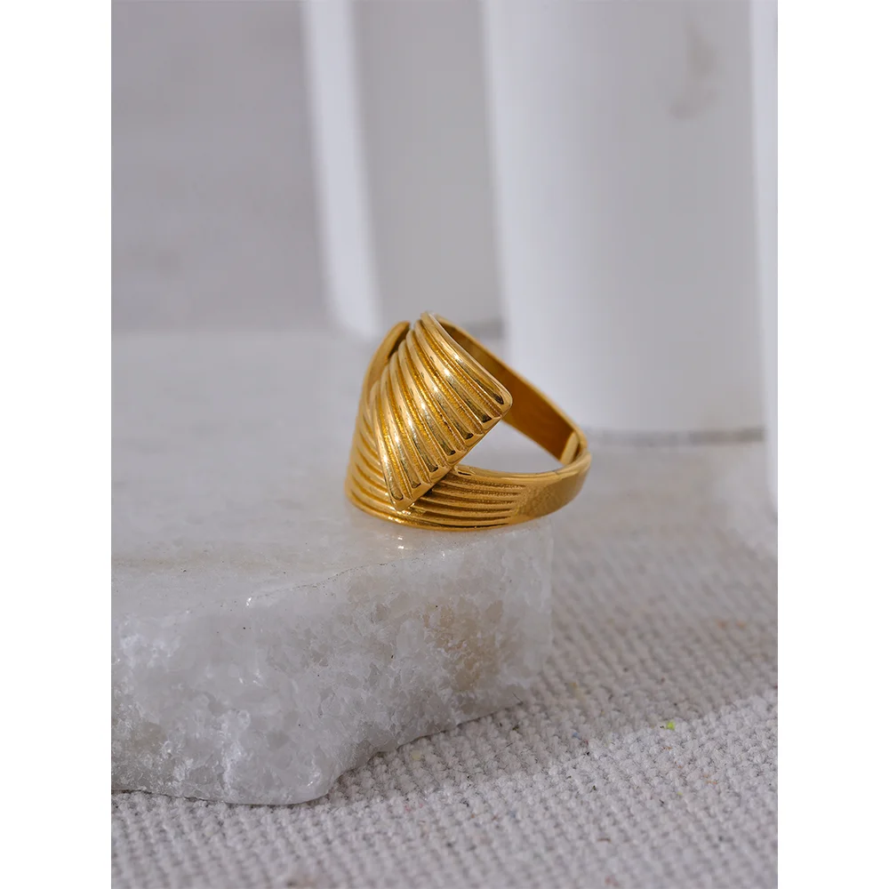 Stainless steel ring with gold in ring wide band design