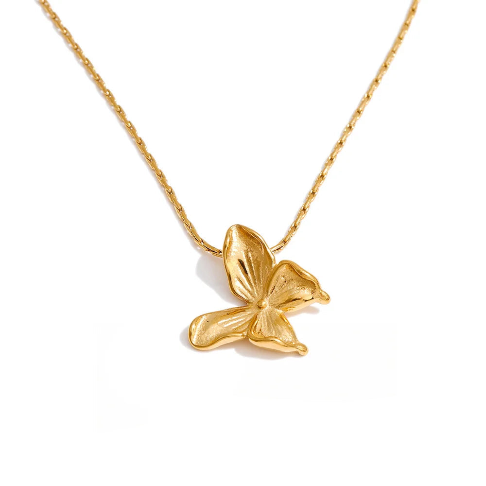 Gold plated butterfly pendant necklace on stainless steel chain