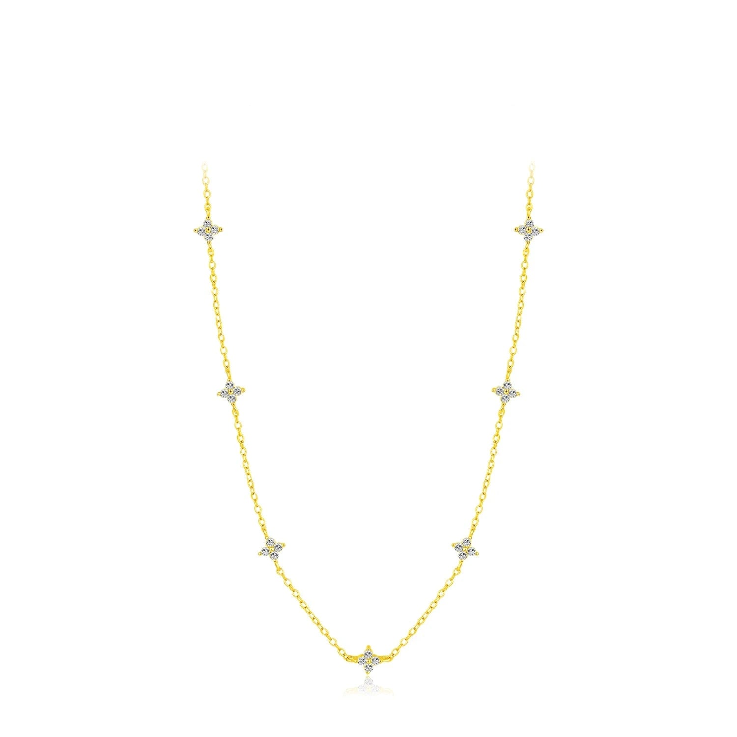 Minimal clover necklace on a polished sterling silver necklace chain