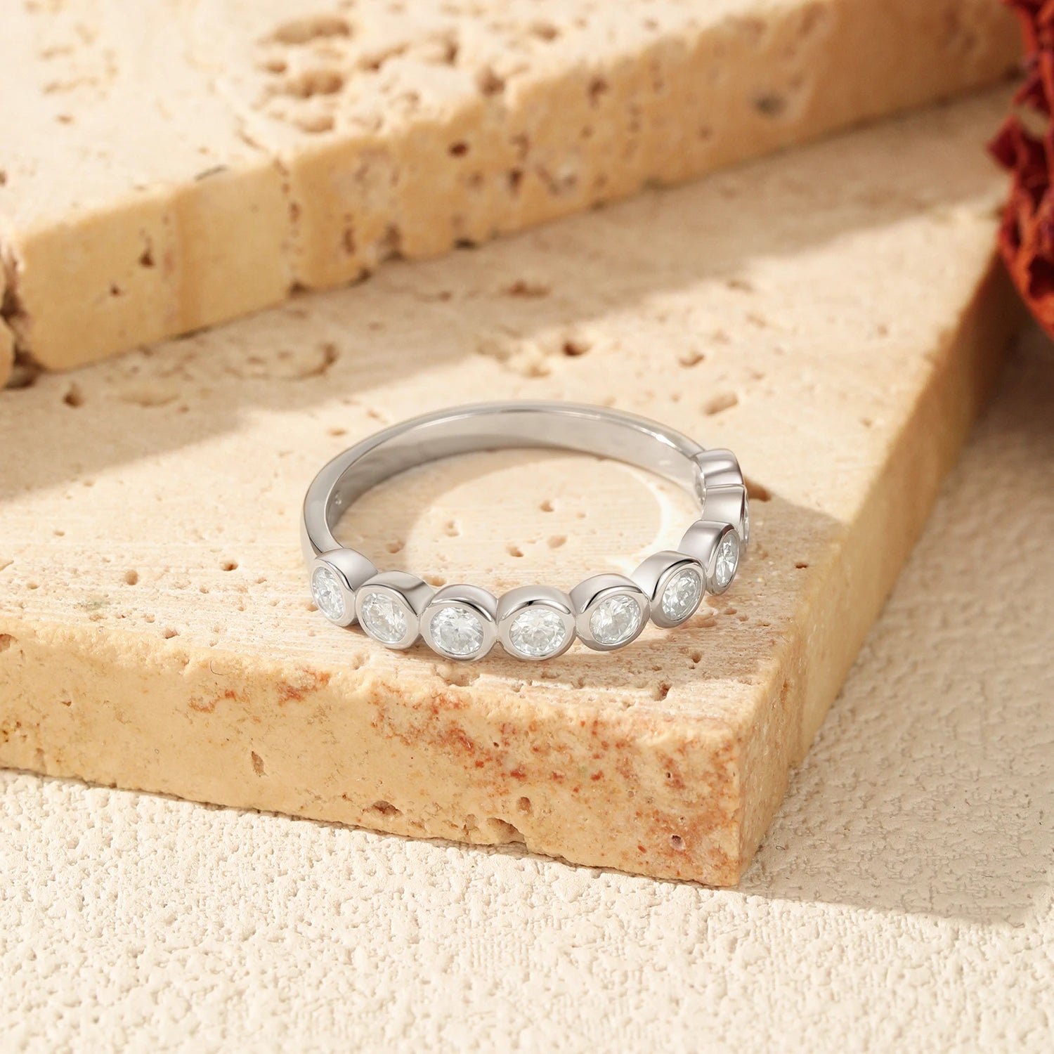 Sterling silver ring size design featuring sparkling moissanite