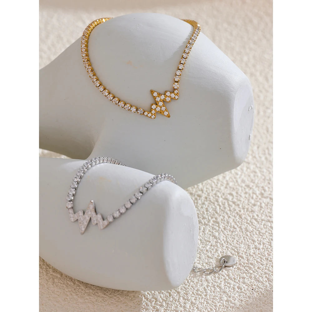 Bracelet with chain design showing cubic zirconia on chain and bracelet texture