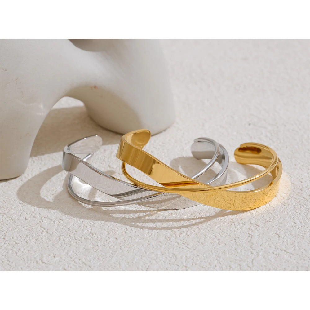 Gold cuff bracelet stacked as bracelet for gold layers