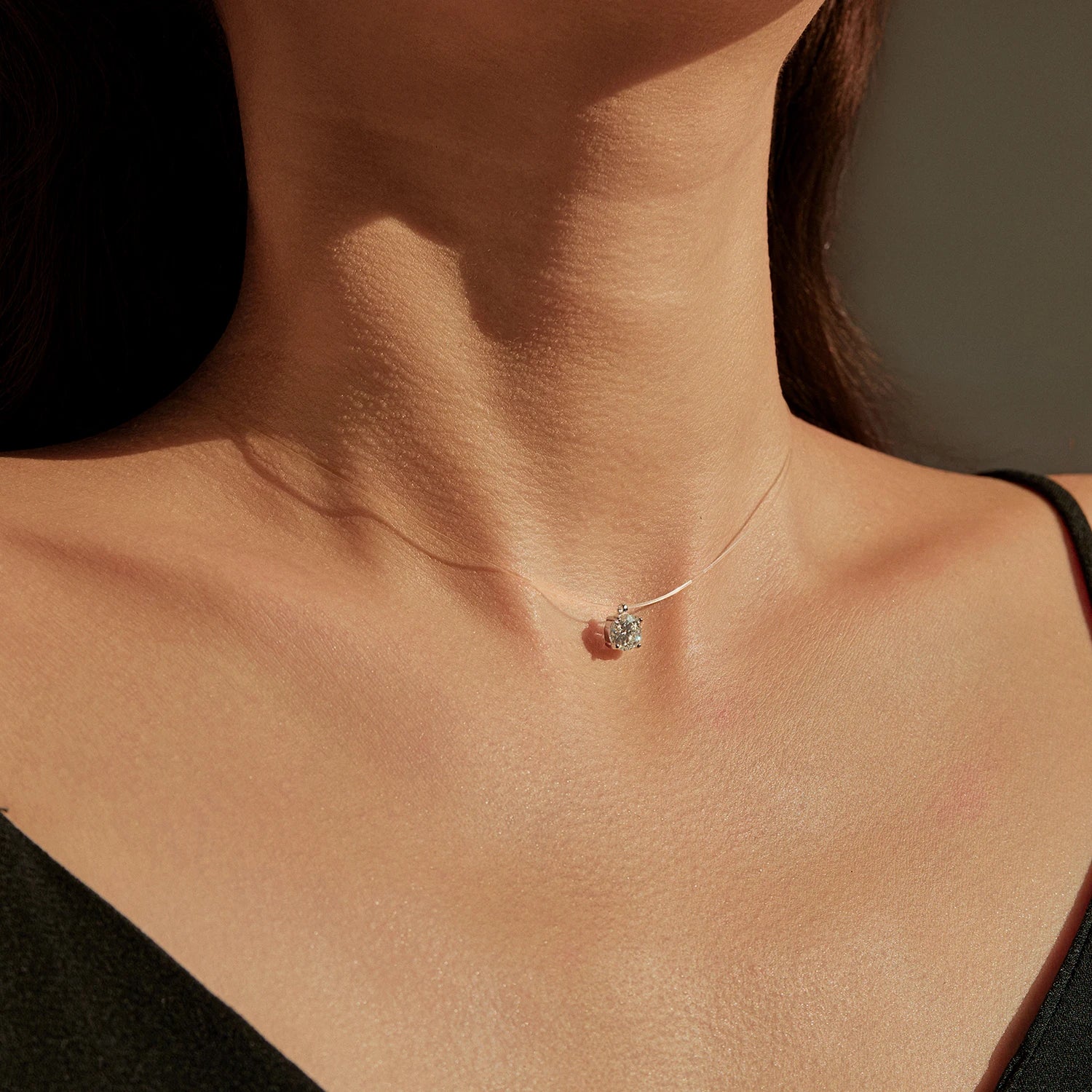 Sterling silver necklace for women featuring clear moissanite diamond pendant