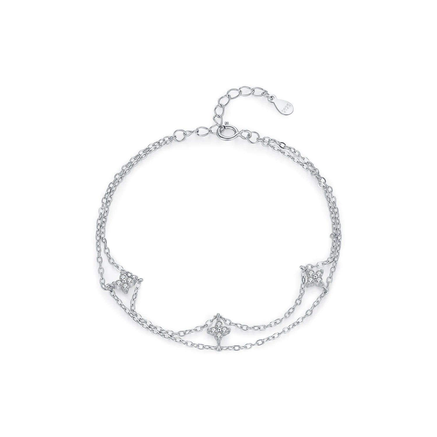 Sterling silver clover bracelet with a smooth 925 silver bracelet chain