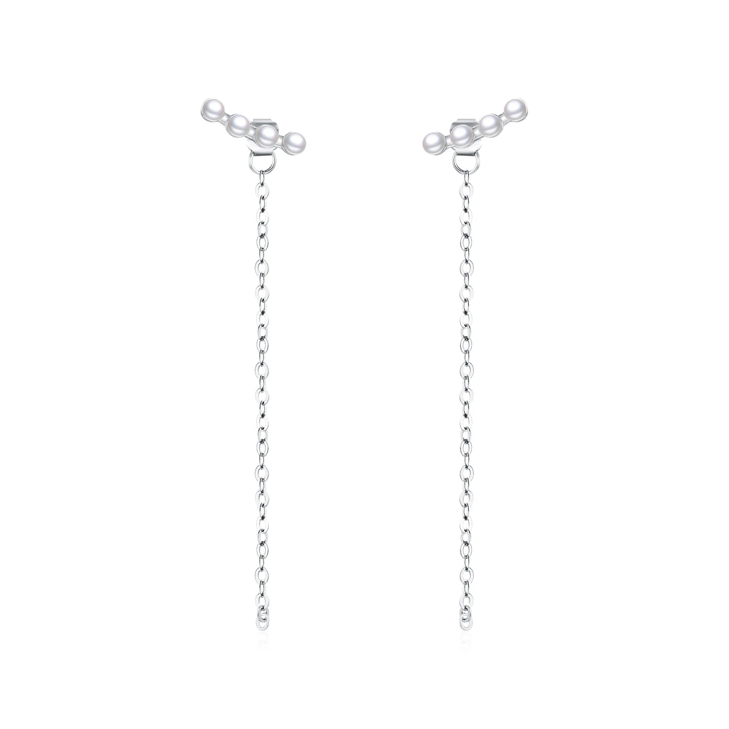 Women wearing dangle earrings pearl and crystal with silver color shine