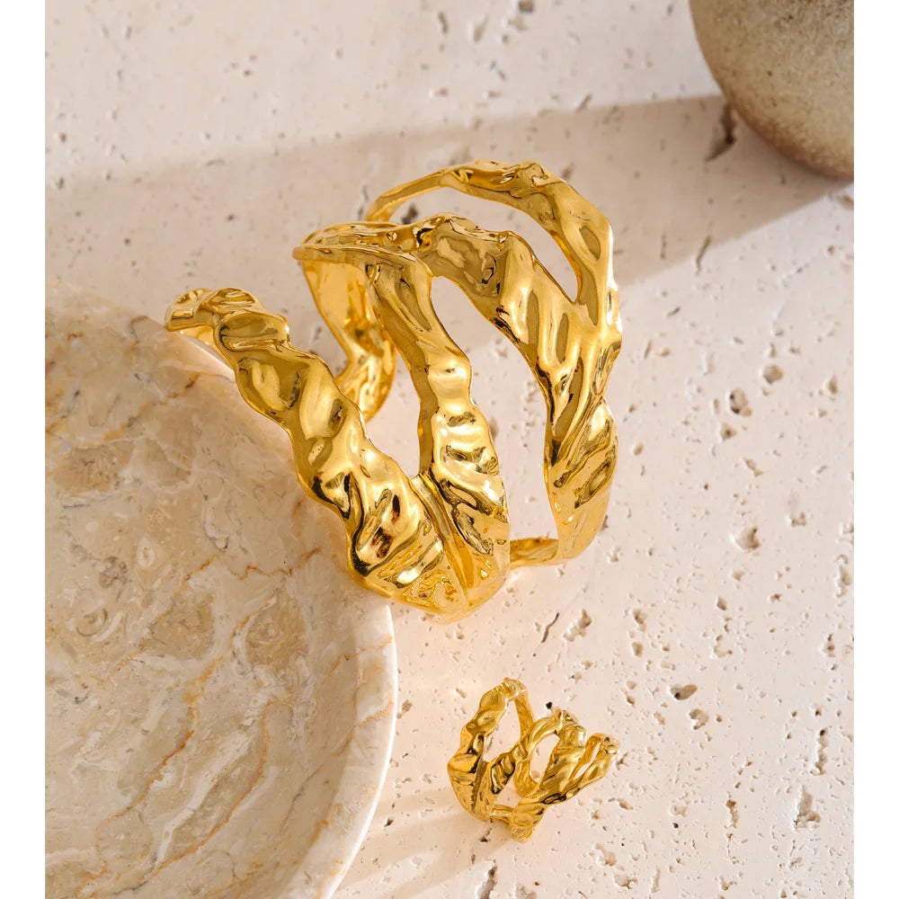 Close up of statement bracelet bracelets with bold hollow design