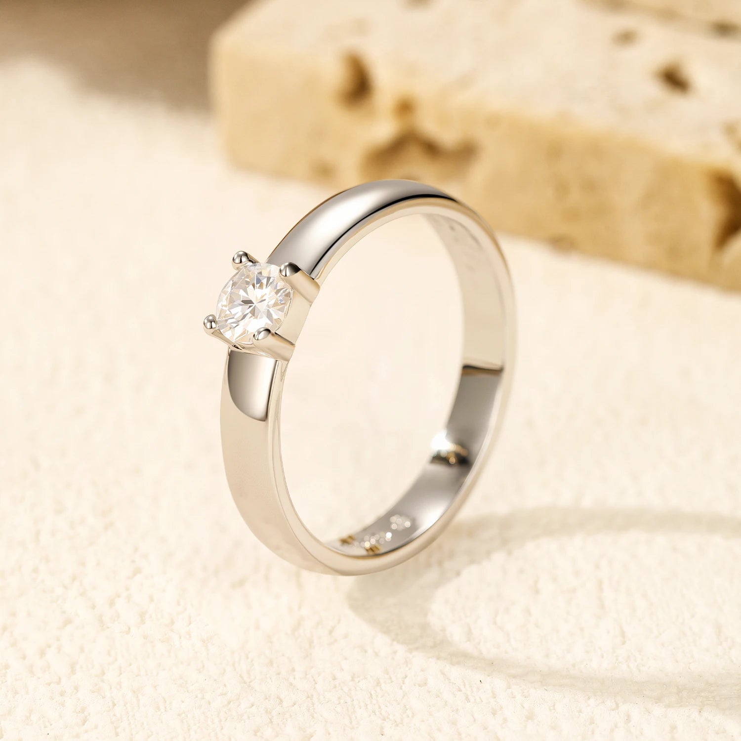 Sterling ring styled with rings with moissanite for layered shine