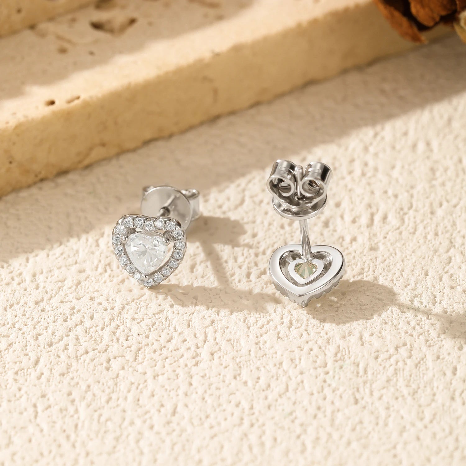 Fine jewelry heart studs crafted with sparkling moissanite diamond