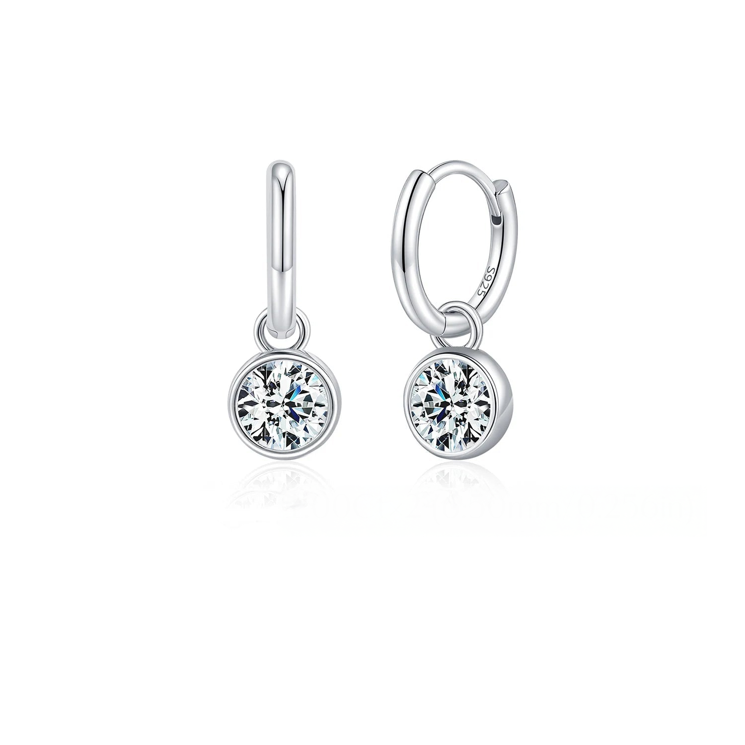 D color moissanite hoop earrings in polished 925 sterling silver