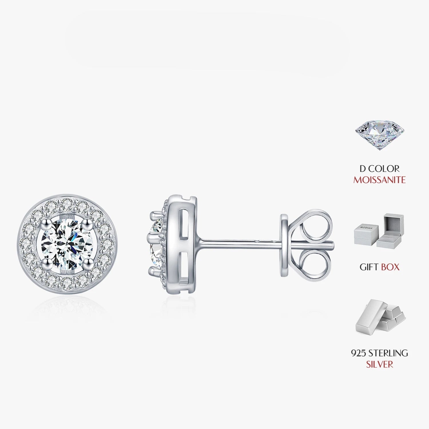 925 silver stud earrings showcasing luminous moissanite stones