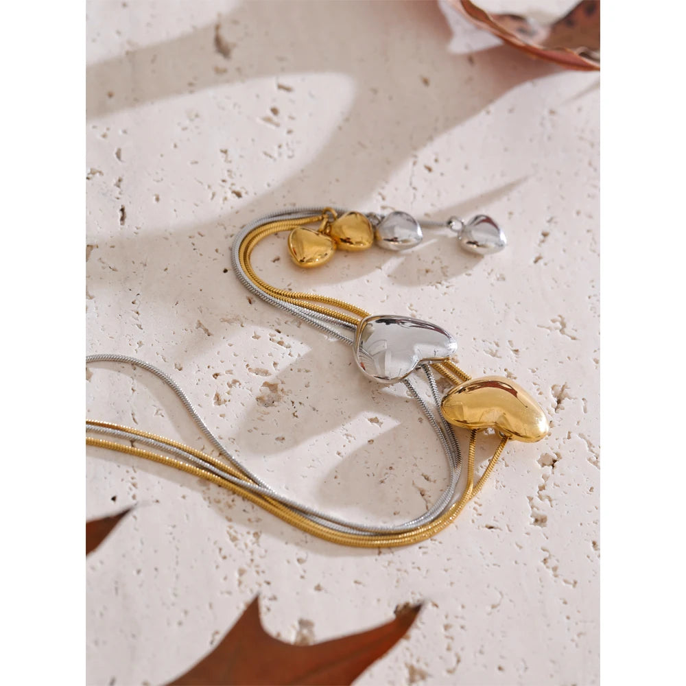 Long necklace heart and love jewelry design in stainless steel