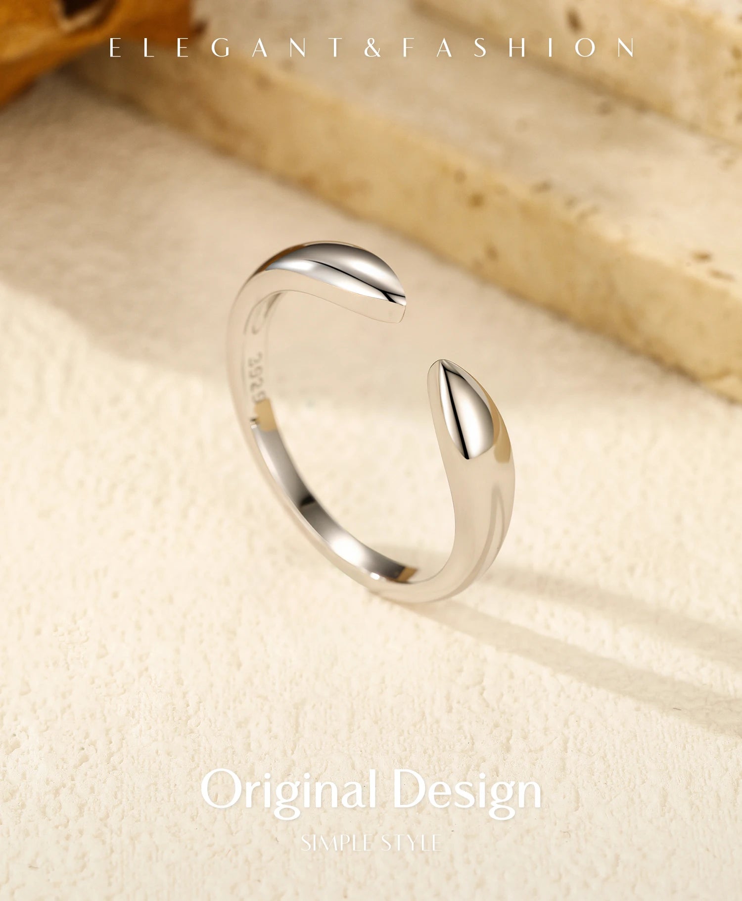 Stackable silver ring geometric adjustable shape