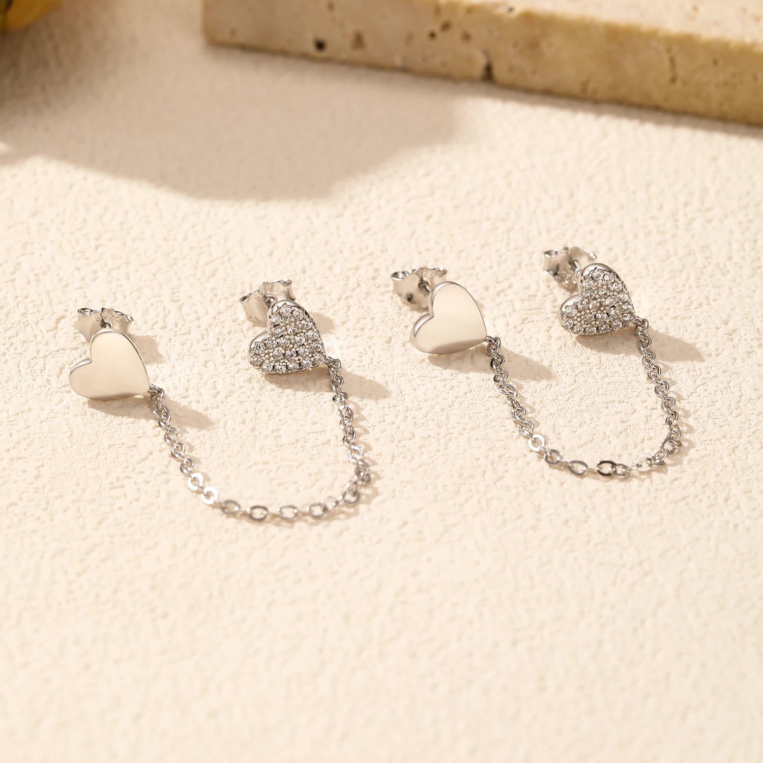 Silver color long chain tassel earrings with mirror heart pendant