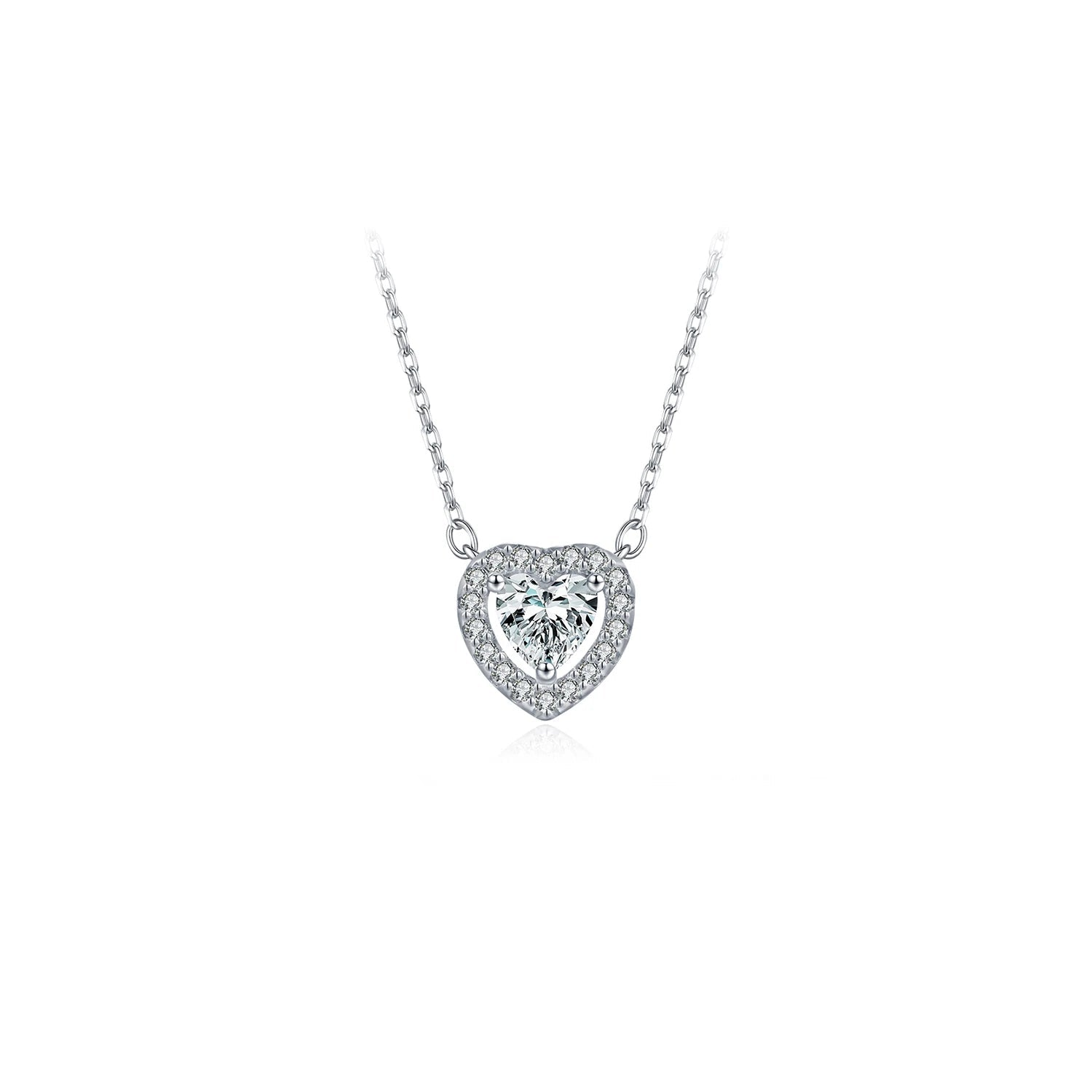 Heart moissanite pendant necklace in 925 sterling silver for women