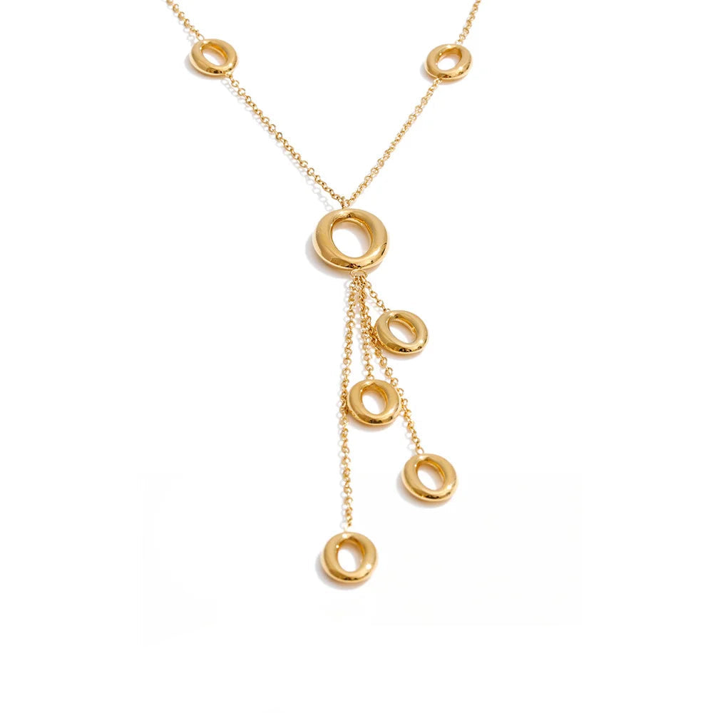 Gold plated round hollow tassel pendant drop necklace on chain