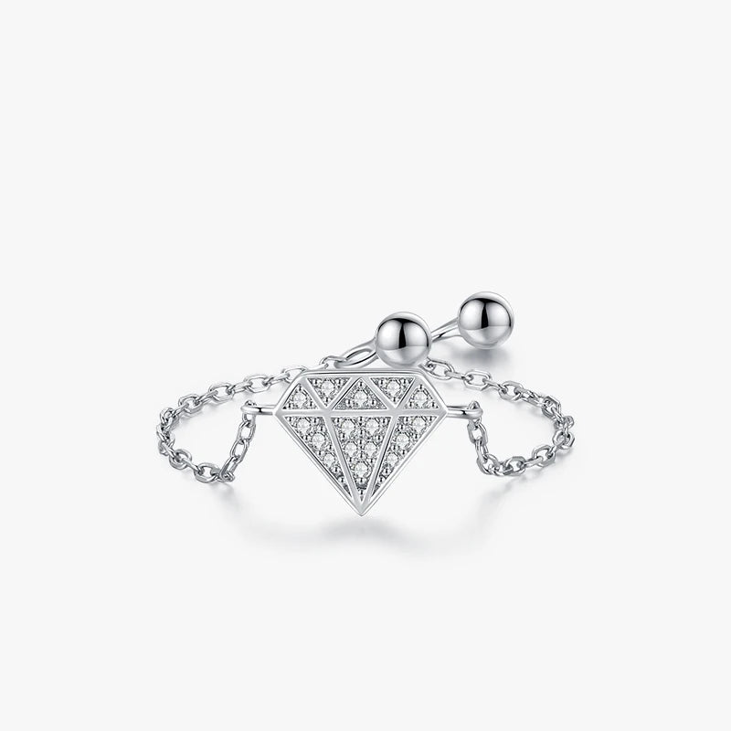 Chain link diamond shape ring with cz sparkle styled as a diamond ring
