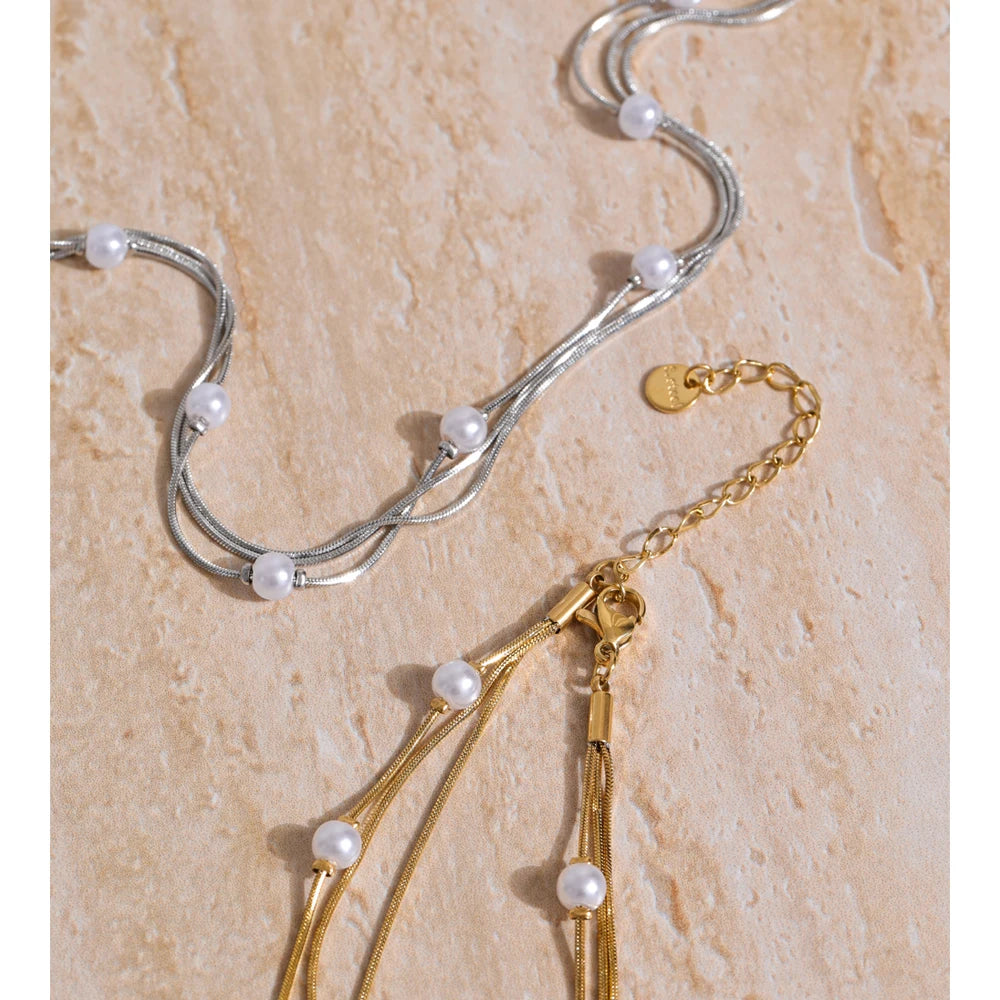 bold square chain gold plated necklace with simulated pearls trendy collar