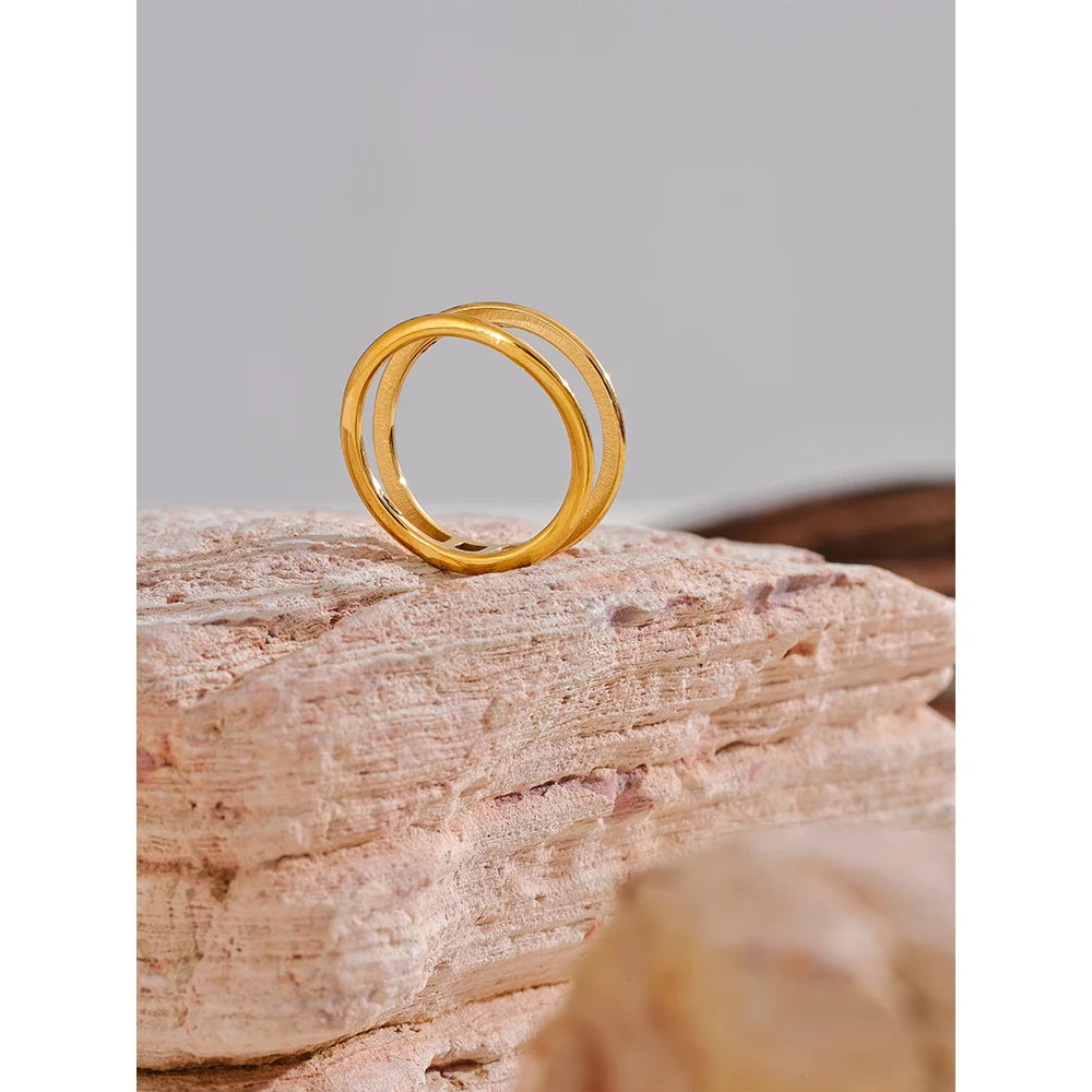 Stainless steel ring with gold in ring thin modern look
