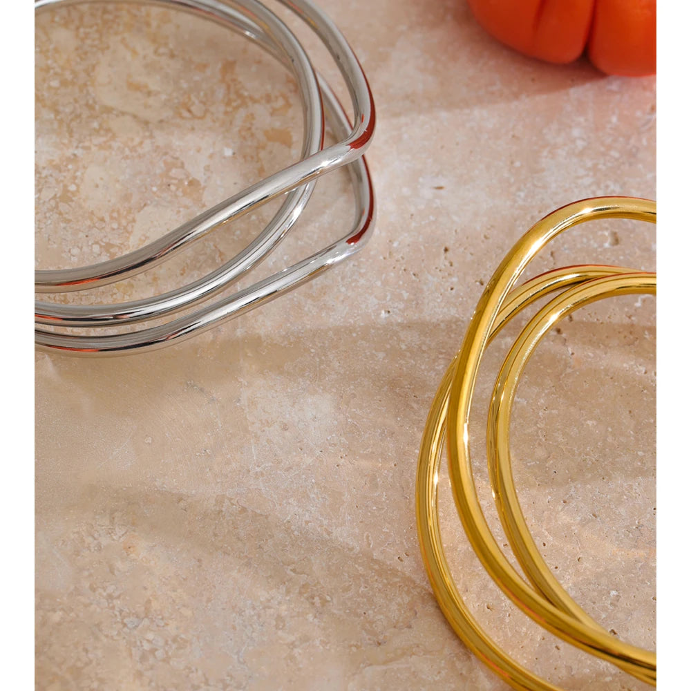 chic gold bracelet with layered open wrist bangle construction stainless steel