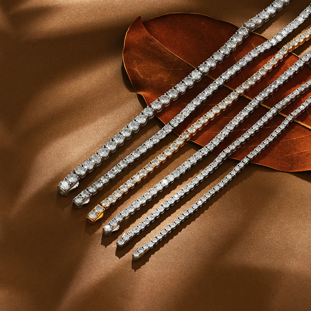 White gold tennis bracelet with round cut moissanite sparkle